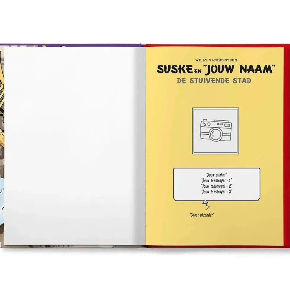 Boek "Suske en Wiske - De Stuivende Stad" met naam