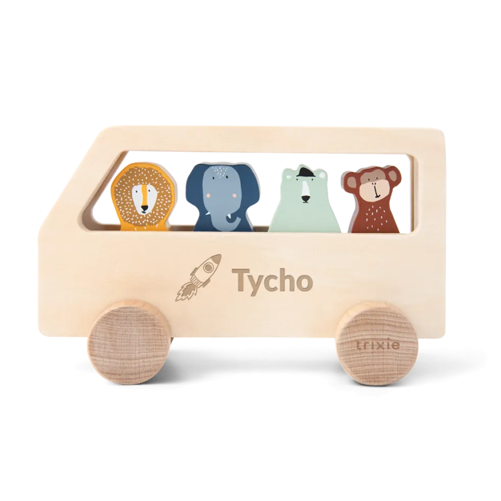 Houten dierenbus met naam graveren - Trixie