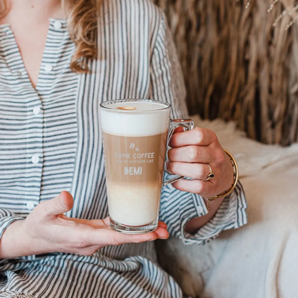 Latte Macchiato glas met naam graveren
