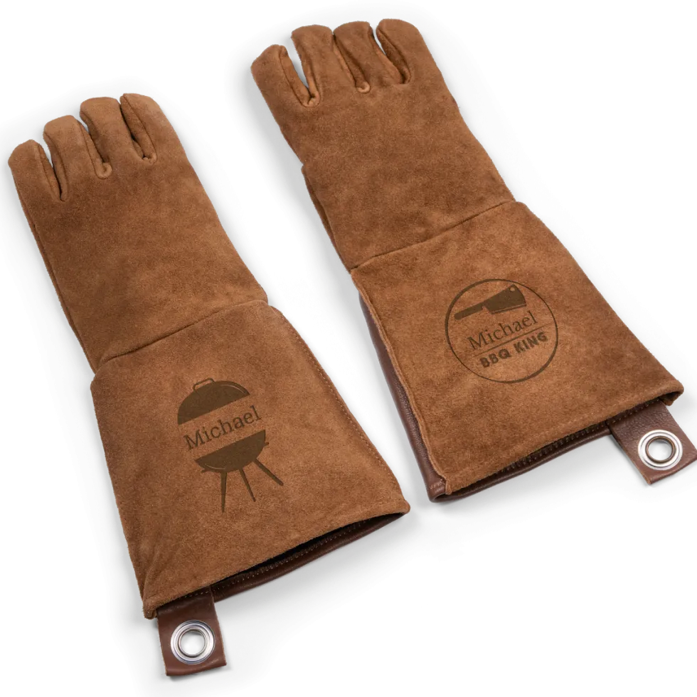 Leren BBQ handschoenen met naam - set van 2