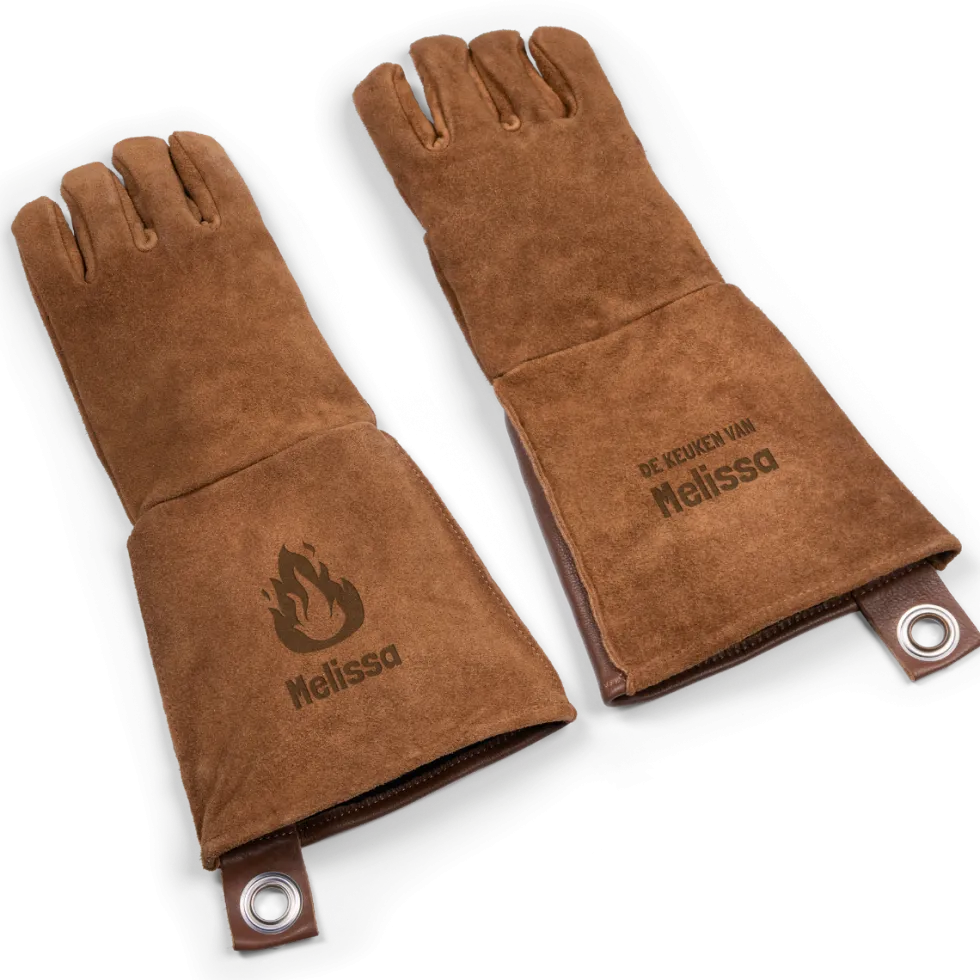 Leren BBQ handschoenen met naam - set van 2