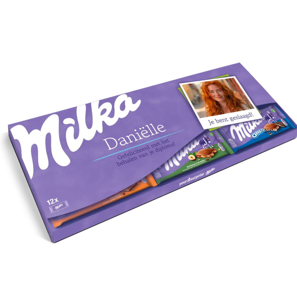 Mega Milka reep met naam en foto bedrukken