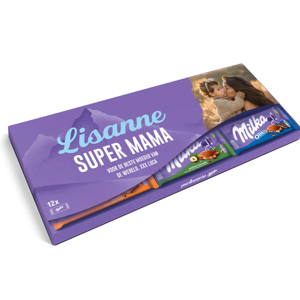Mega Milka reep met naam en foto bedrukken