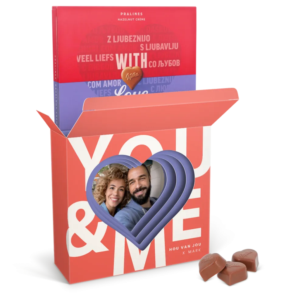 Milka chocolade hartjes in 3D doos
